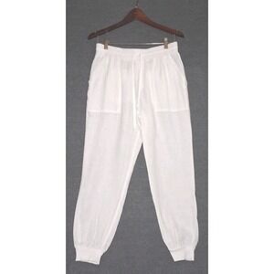 Magaschoni Linen Pants Womens Small White Jogger Elastic Waist Cuffed Pull On